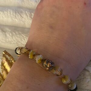Yellow Beaded Bracelet with Gold Accents